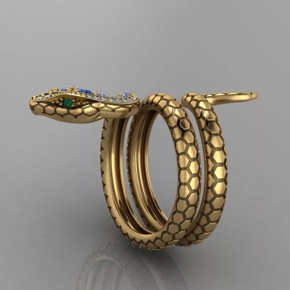New 18K Gold Punk Coiled Snake Ring - Picture 2 of 6